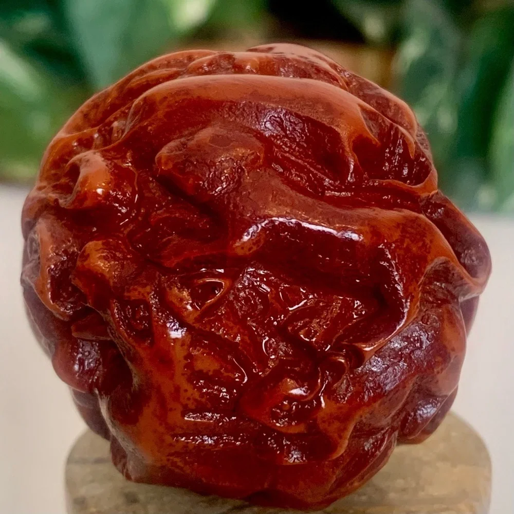 Red Faux Amber Carved Chinese Zodiac Ball 12 Animals Horse Rat Monkey Ram 1.8